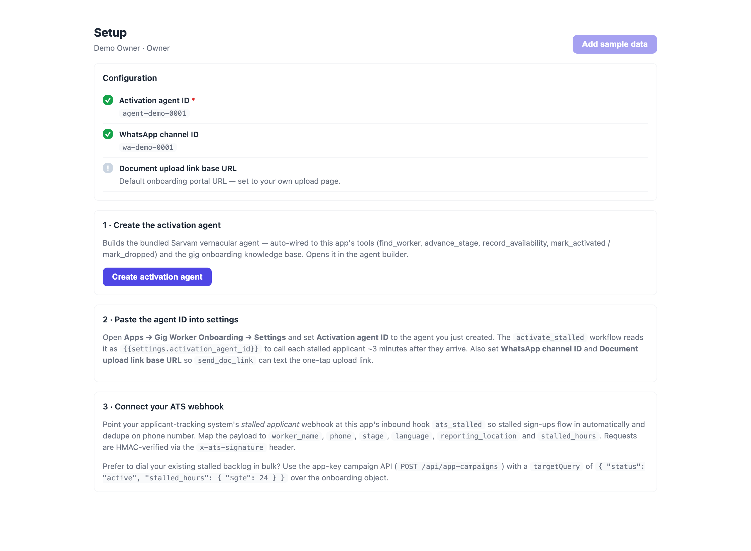 Guided setup — create the agent & connect your data