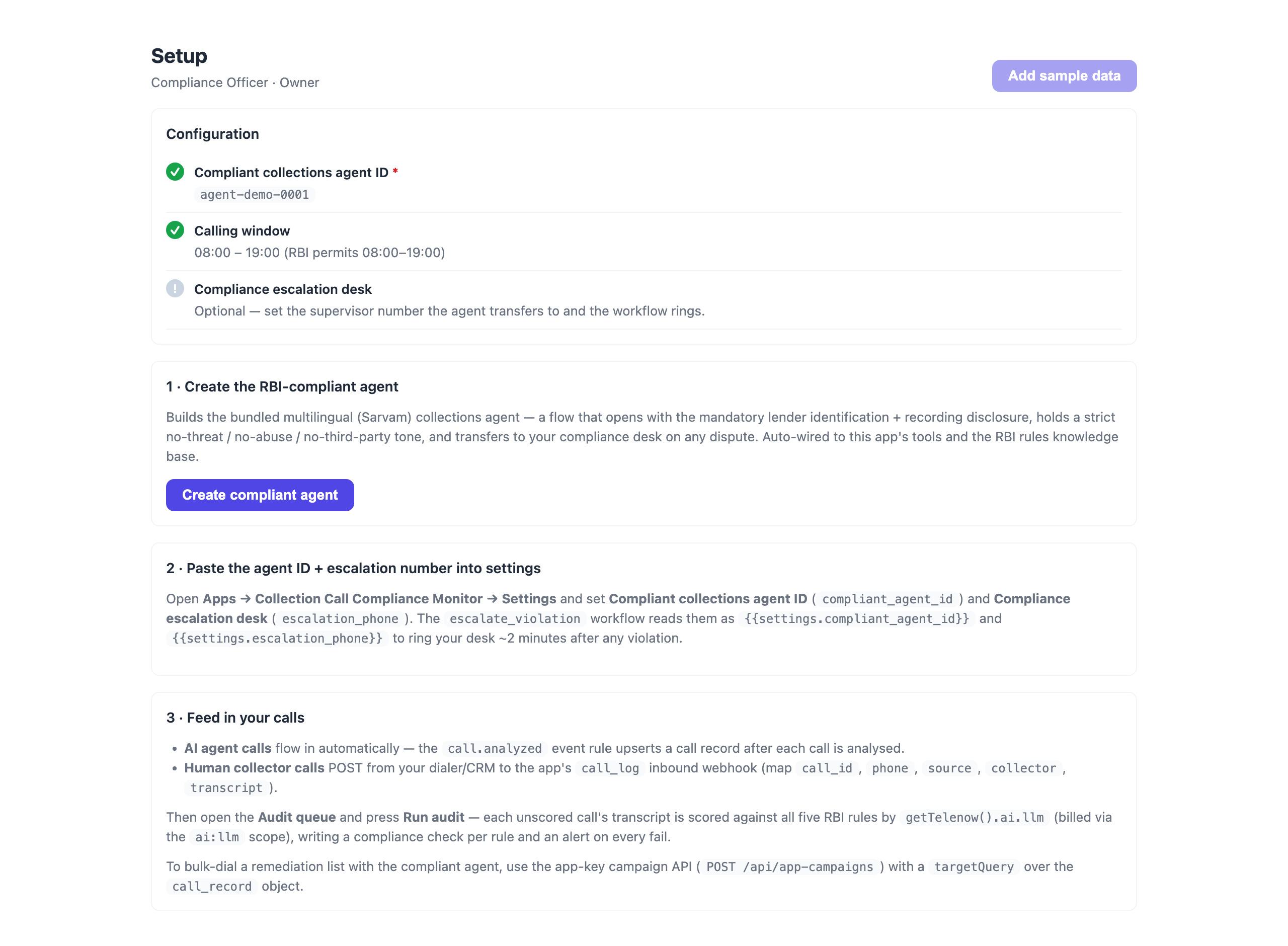 Guided setup — create the agent & connect your data
