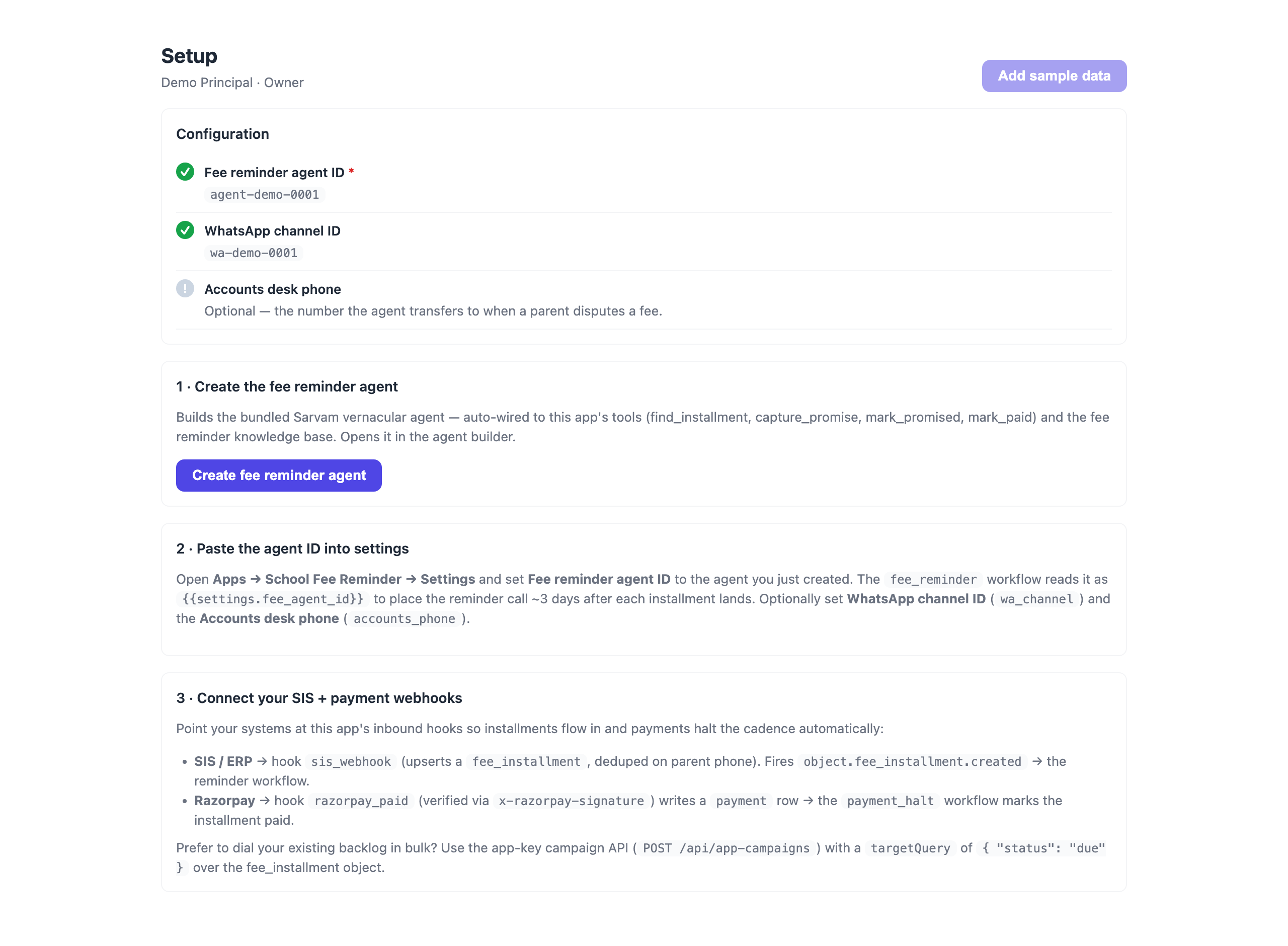 Guided setup — create the agent & connect your data
