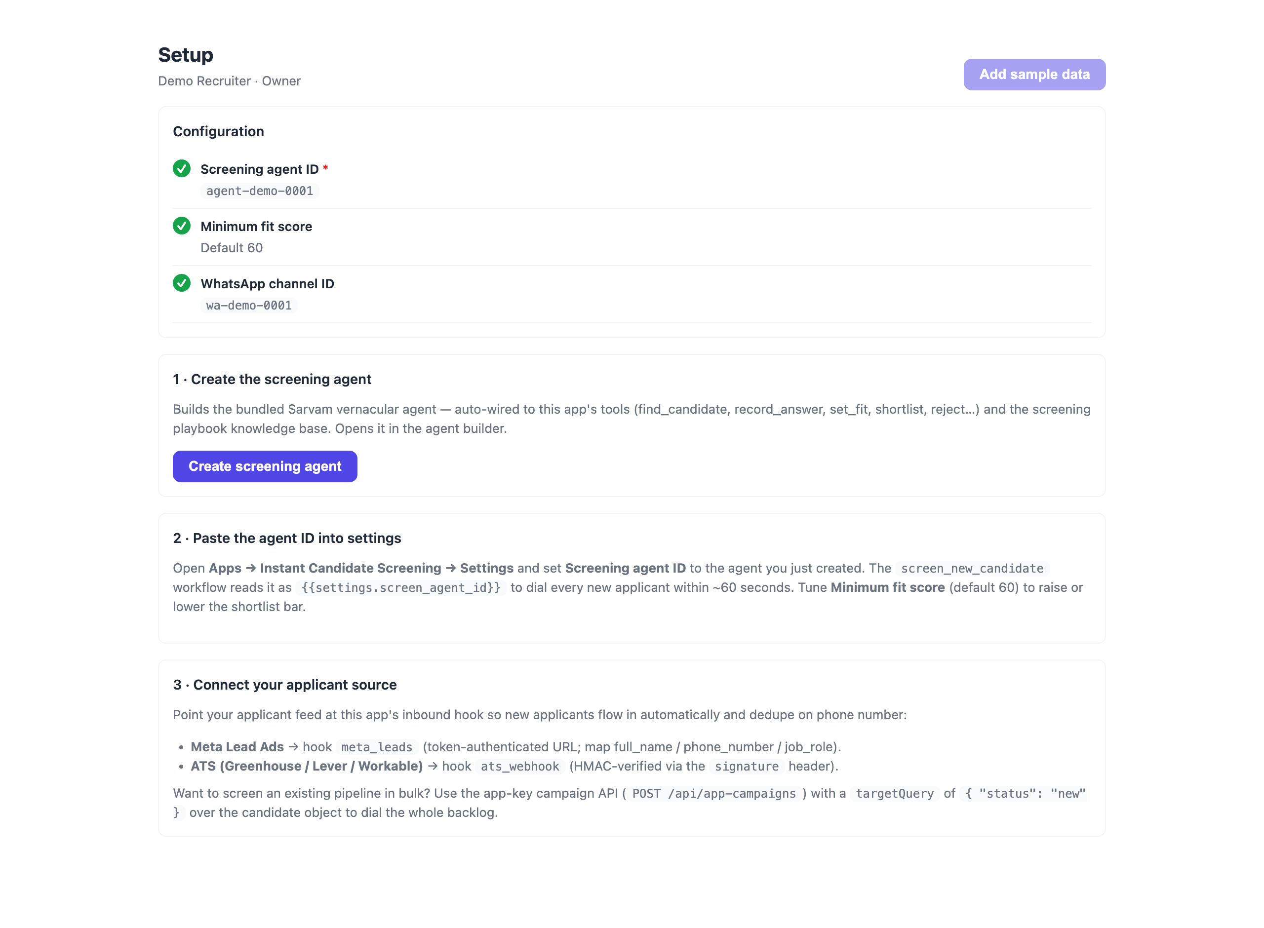Guided setup — create the agent & connect your data