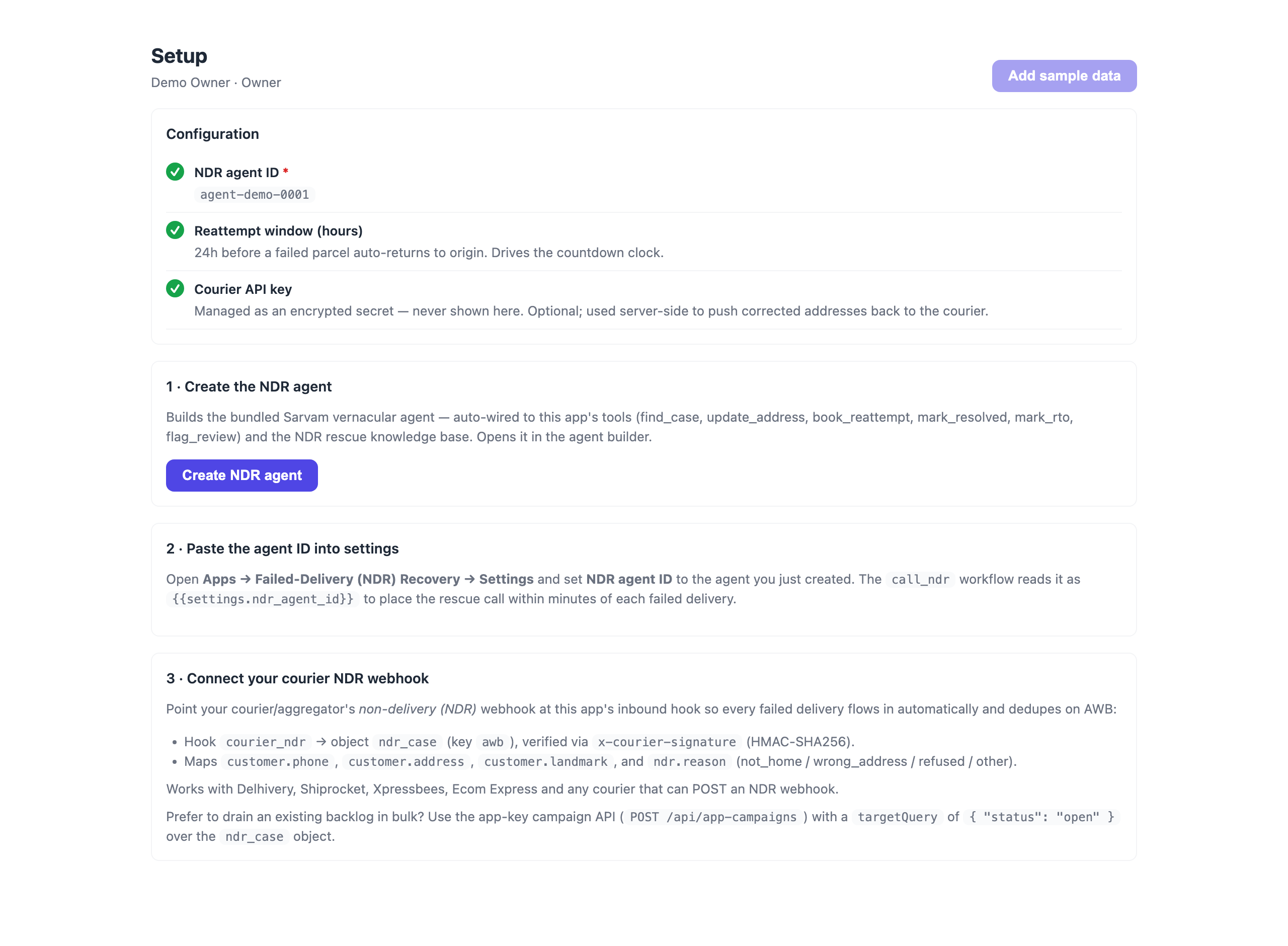 Guided setup — create the agent & connect your data