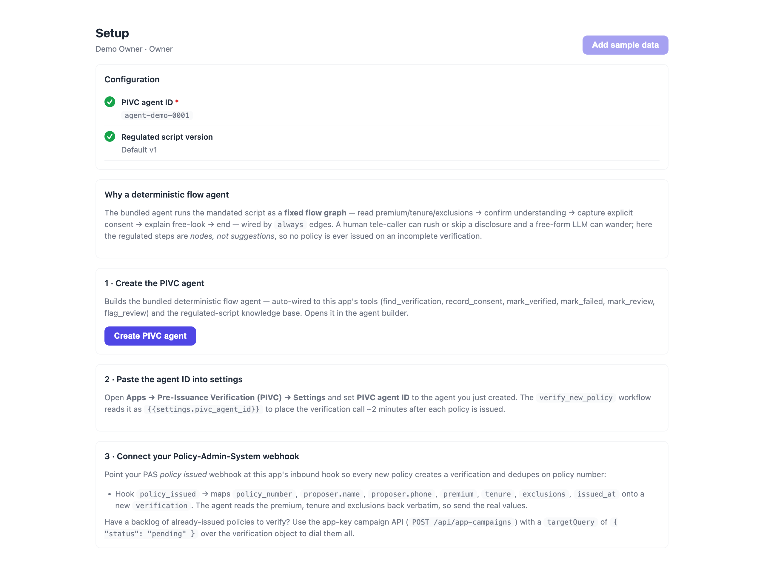 Guided setup — create the agent & connect your data