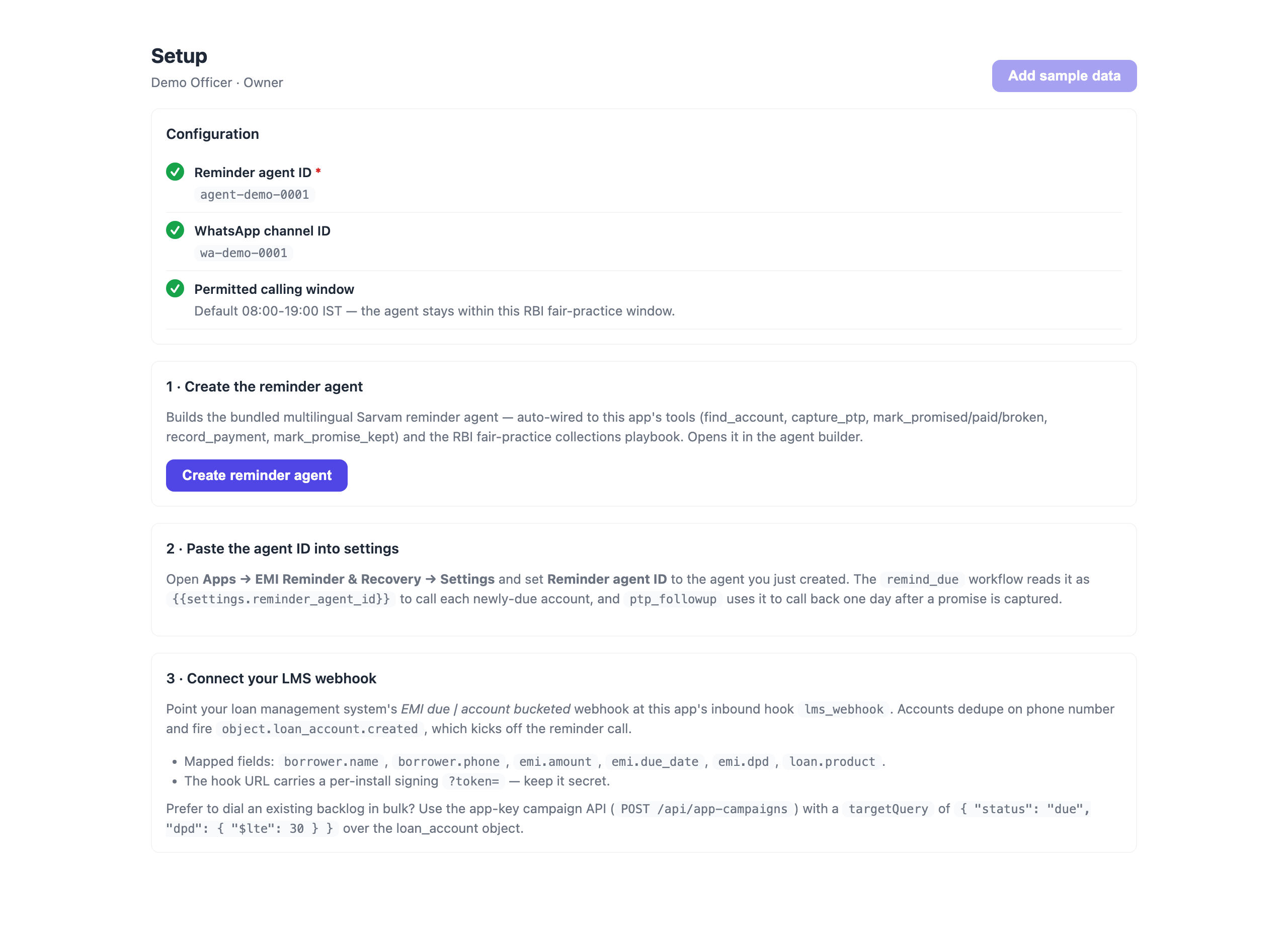 Guided setup — create the agent & connect your data