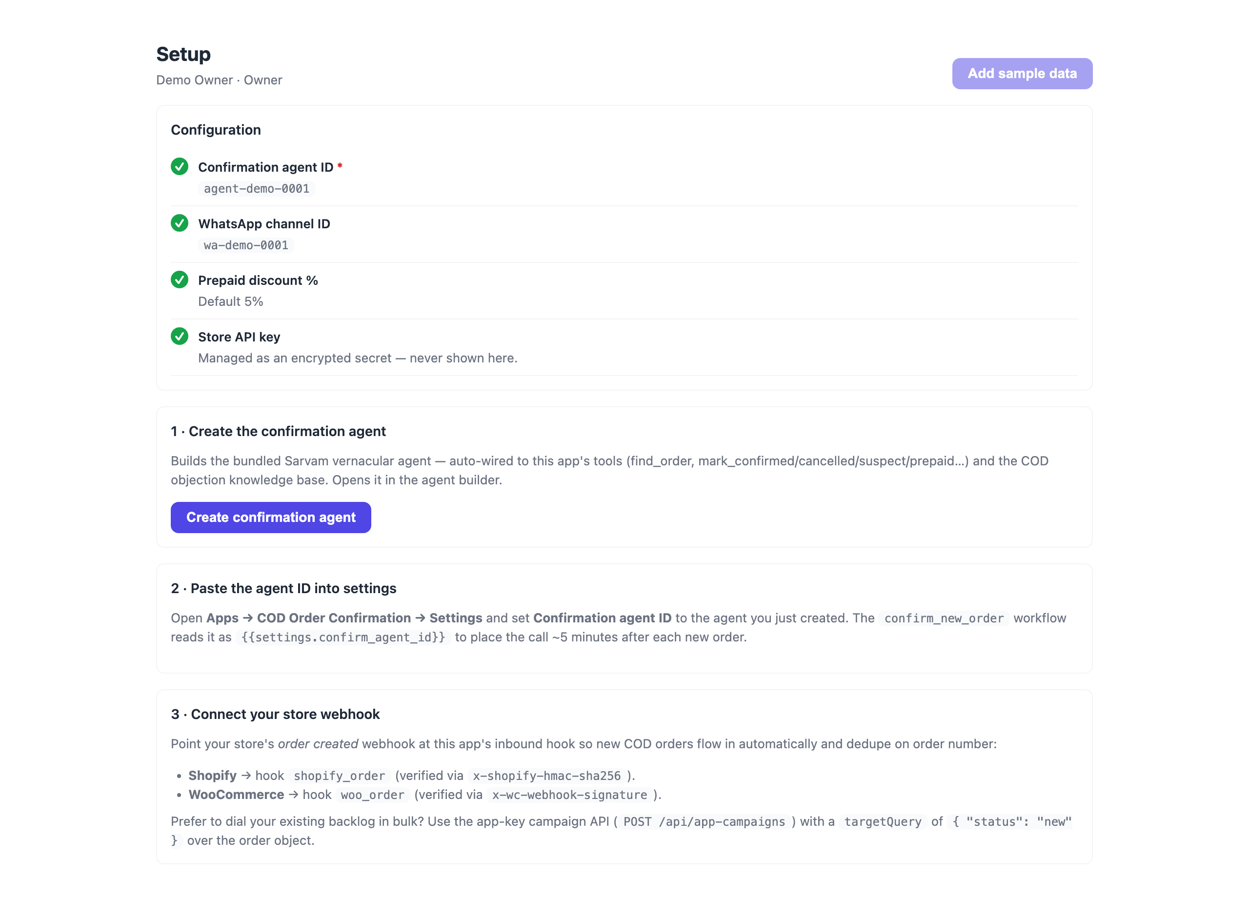 Guided setup — create the agent & connect your data