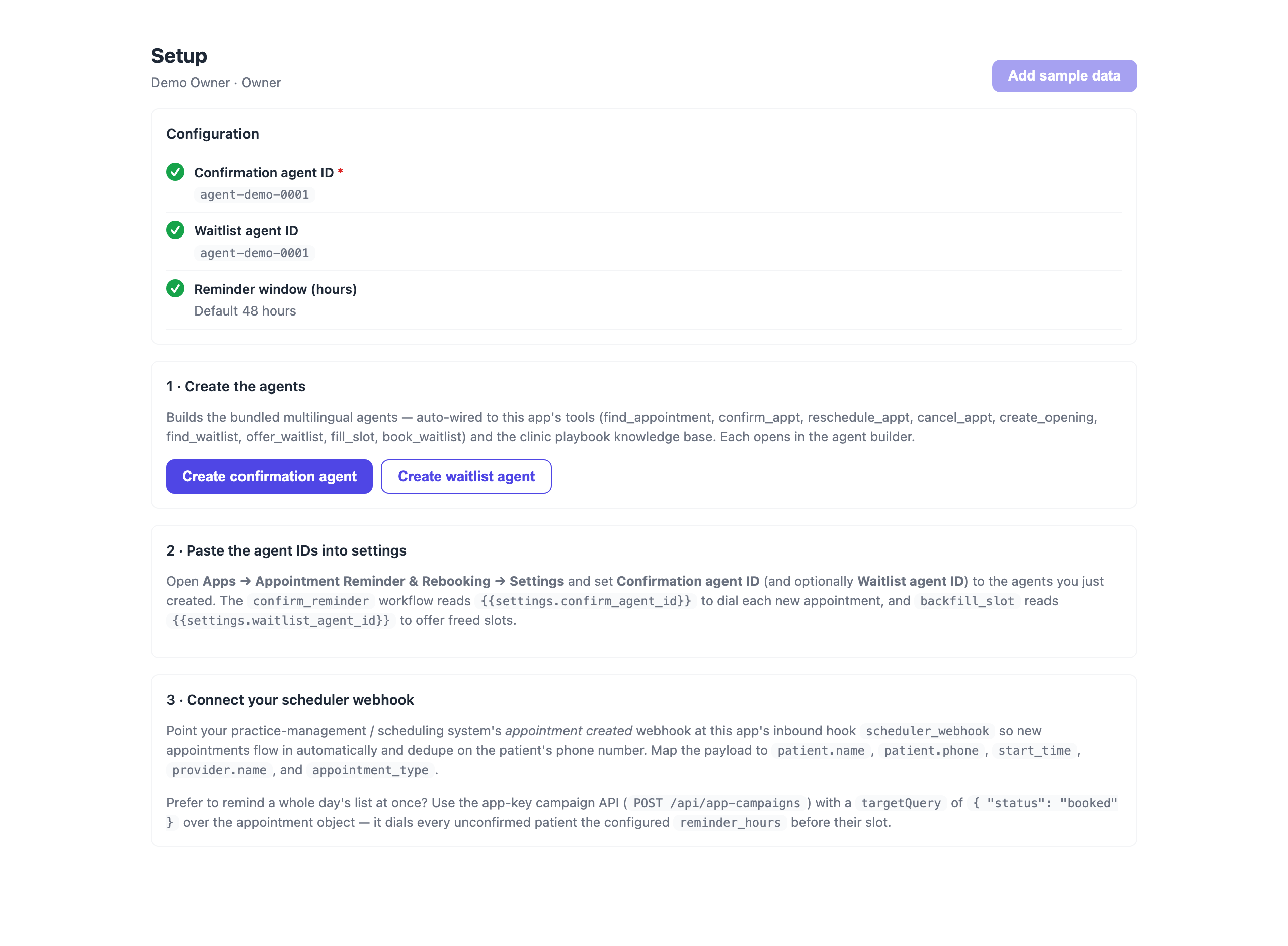 Guided setup — create the agent & connect your data