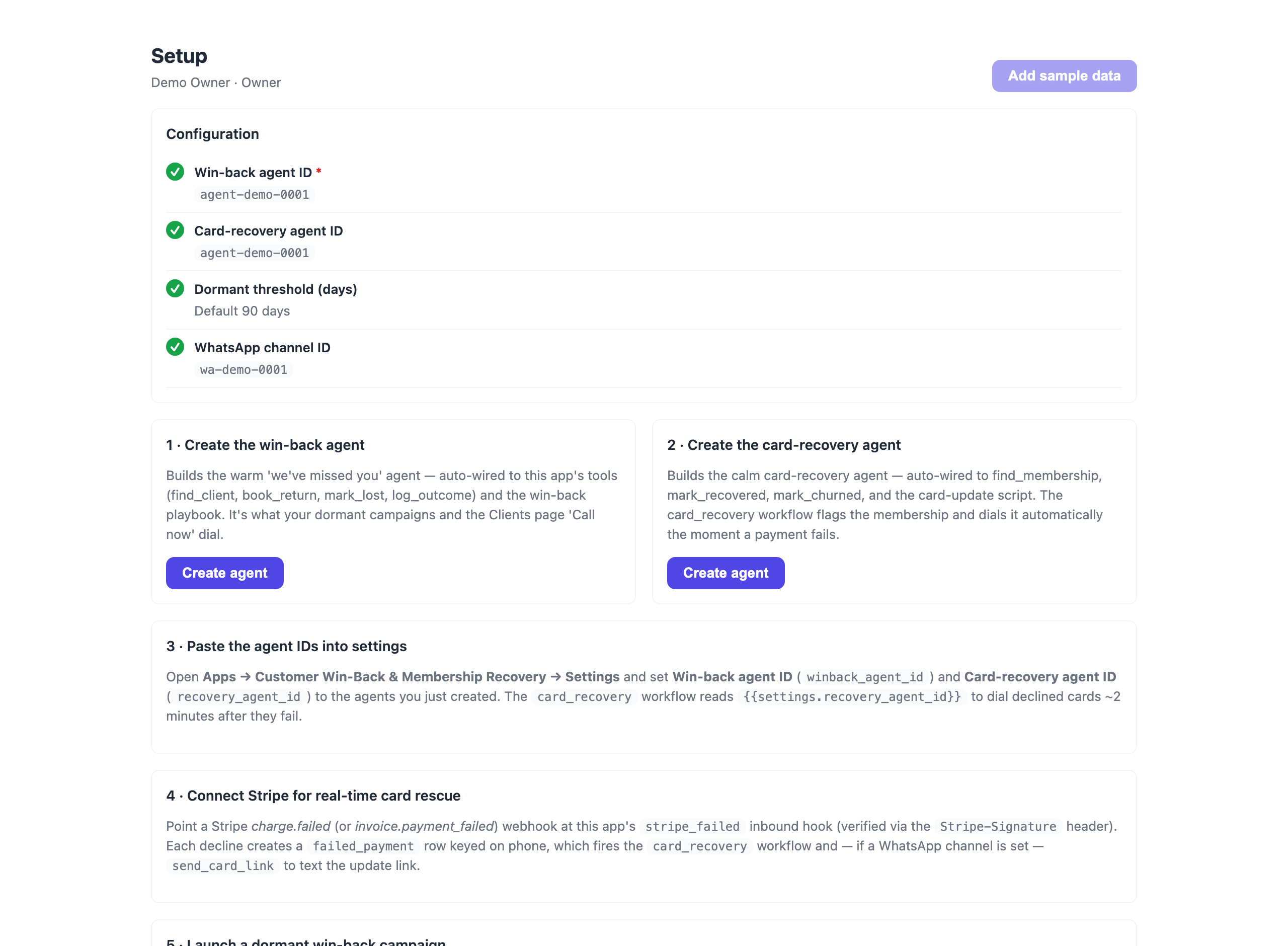 Guided setup — create the agent & connect your data